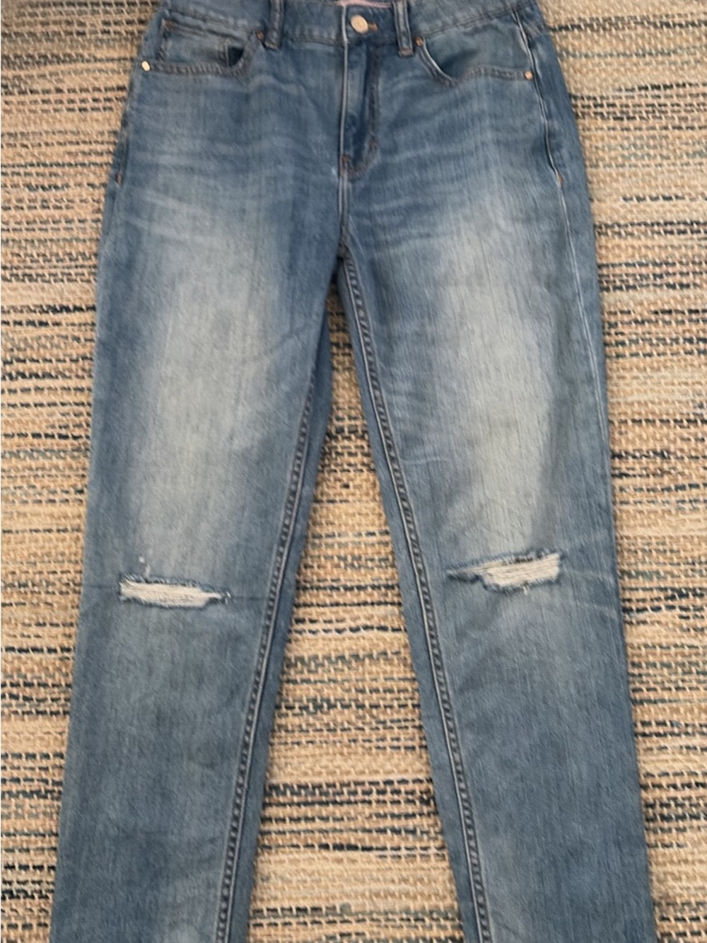 Classic women’s Blue Distressed Straight-Leg Jeans white house black market